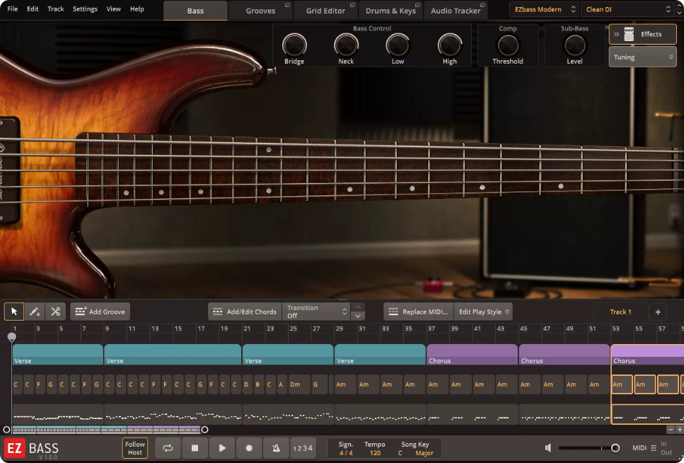 新版EZ bass编曲贝斯音源软插件可套loop电贝司音色21套bass音色