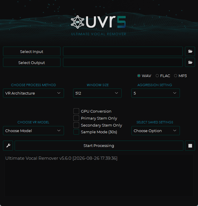 [最强AI人声伴奏分离工具UVR5]Ultimate Vocal Remover GUI v5.6+完整扩展模型包+提取干声和背景音乐