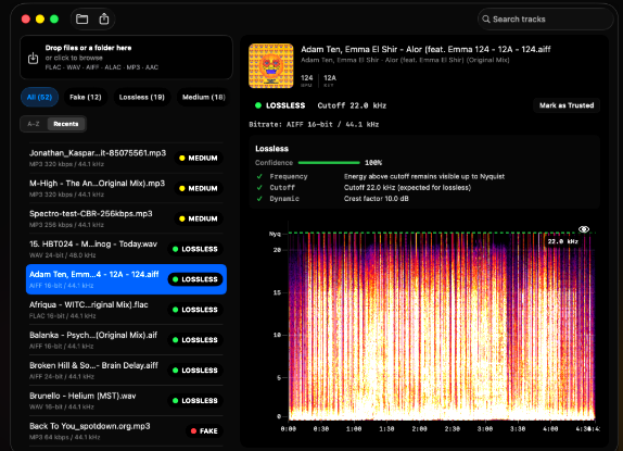 识别伪无损音频文件工具 Spectro 1.6 MacOS