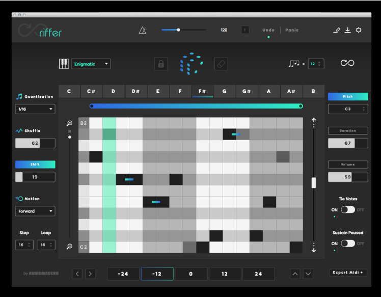 [智能MIDI生成工具]Audiomodern Riffer v3.1.2 U2B [MacOSX]（38Mb）